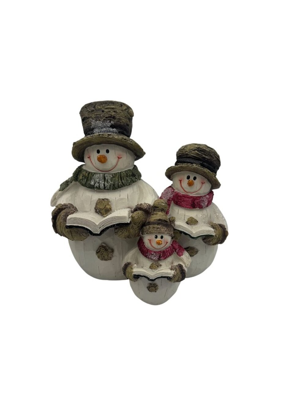 Snowman Family Figurine Set Of 3 With Books Rustic Holiday Decor